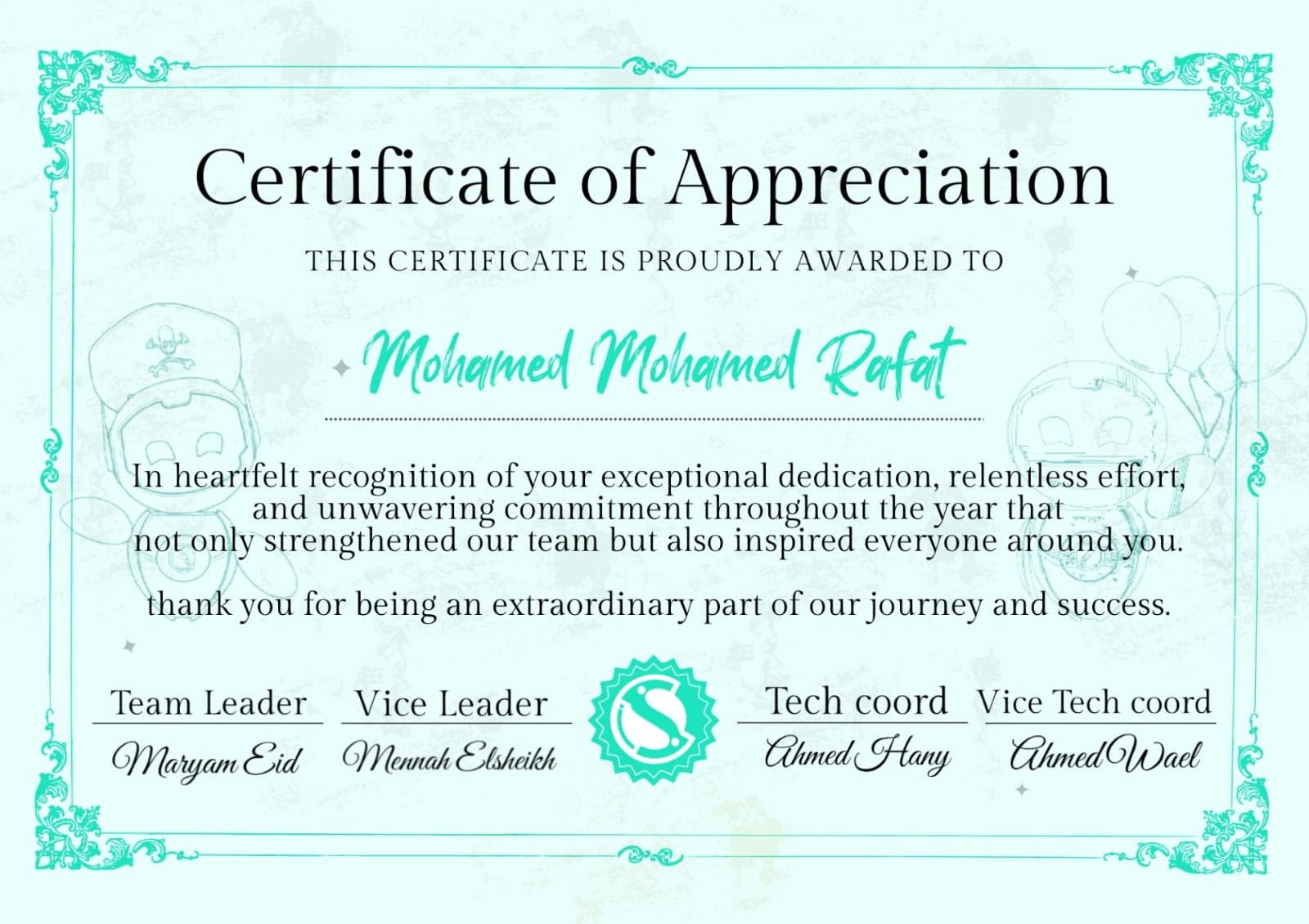 Certificate of Appreciation – Technical Team Member
